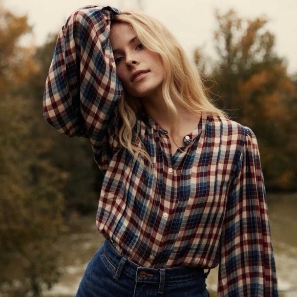Doen Tops - NWT DÔEN Harlow Plaid Blouson-Sleeve Blouse